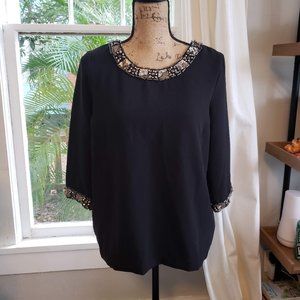 Black Deep V Backless Party Short Sleeve Sequin Jewel Top Ba&sh Size 2